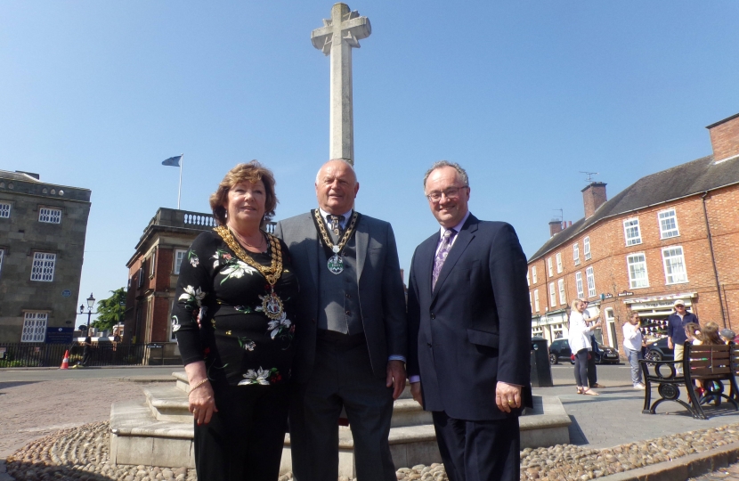 Rupert and the Mayor of Hinckley and Bosworth and her Consort.