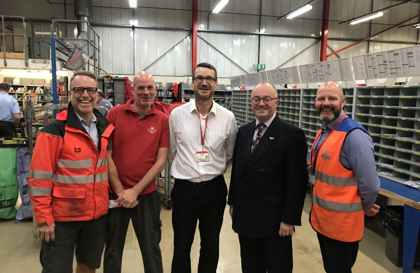 Rupert Matthews MEP with staff in Market Harborough Delivery Office